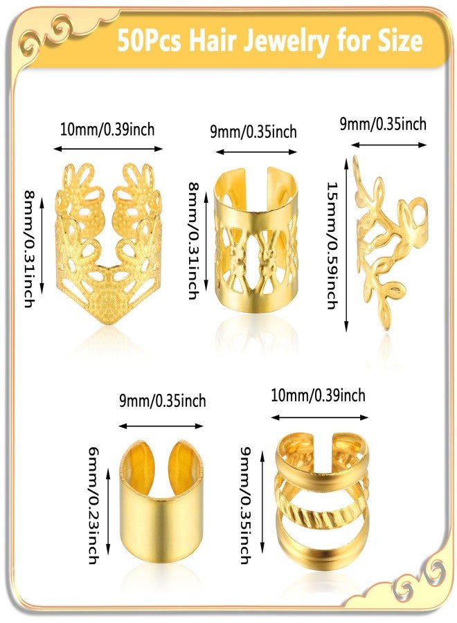 Tyqour 50pcs Gold Hair Jewelry for Braids Accessories Loc Jewelry for Hair Dreadlocks Adjustable Hair Rings Hair Cuff Hair Charms Braid Jewelry Hair Beads Decorations for Men Women - Image 3